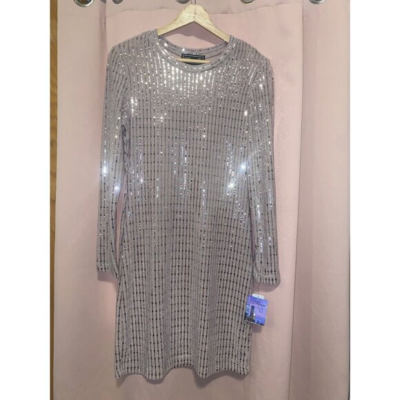 Morgan & Co. Mauve Silver Sequin Long Sleeve Midi Dress Glam New Years Party - Picture 1 of 5